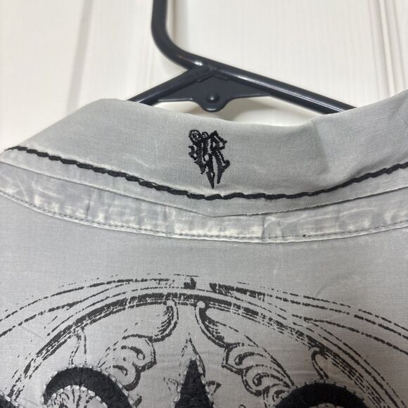 Roar 3XL Button Front Shirt Tribal Embroidered Graphic Western Style Black Gray - Picture 5 of 10